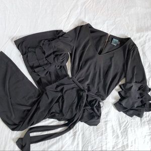 Black Ruffle Sleeve Tie-Wait Jumpsuit